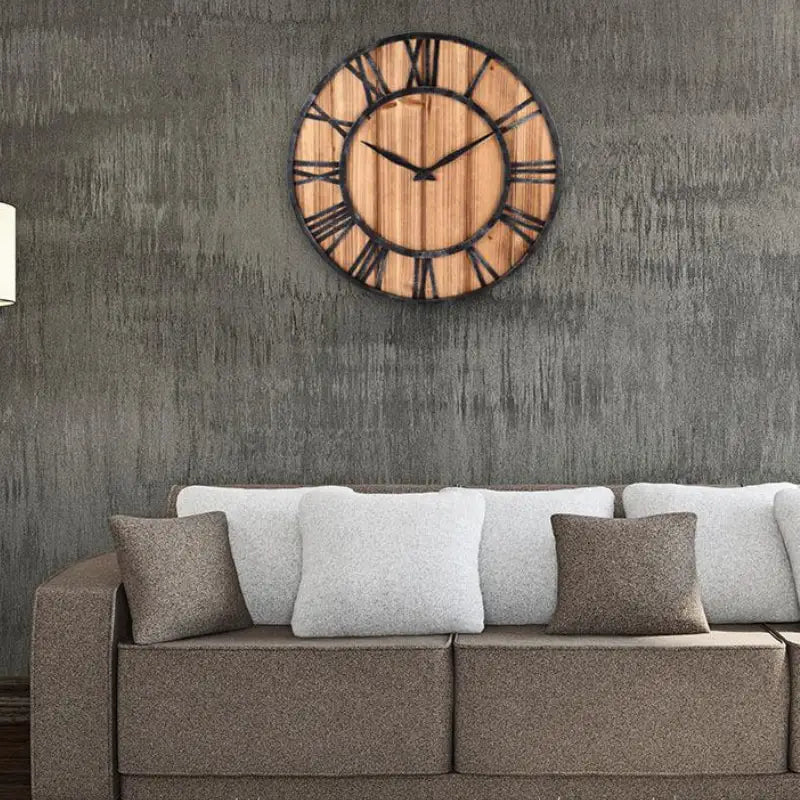Horloge Murale Bois Métal & Chiffre romain