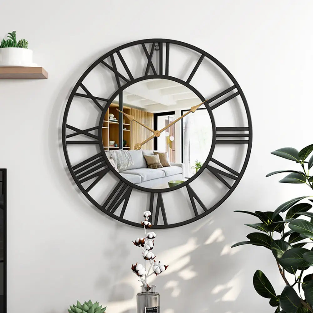Horloge Murale Chiffre Romain & Miroir