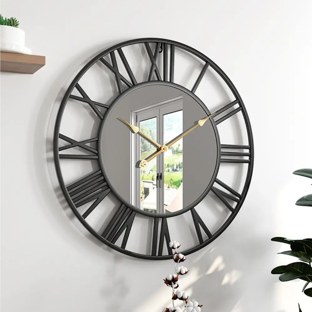 Horloge Murale Chiffre Romain & Miroir