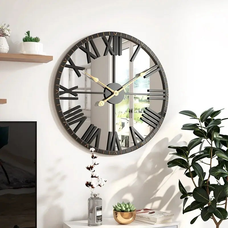 Horloge Murale Miroir Noir et Or
