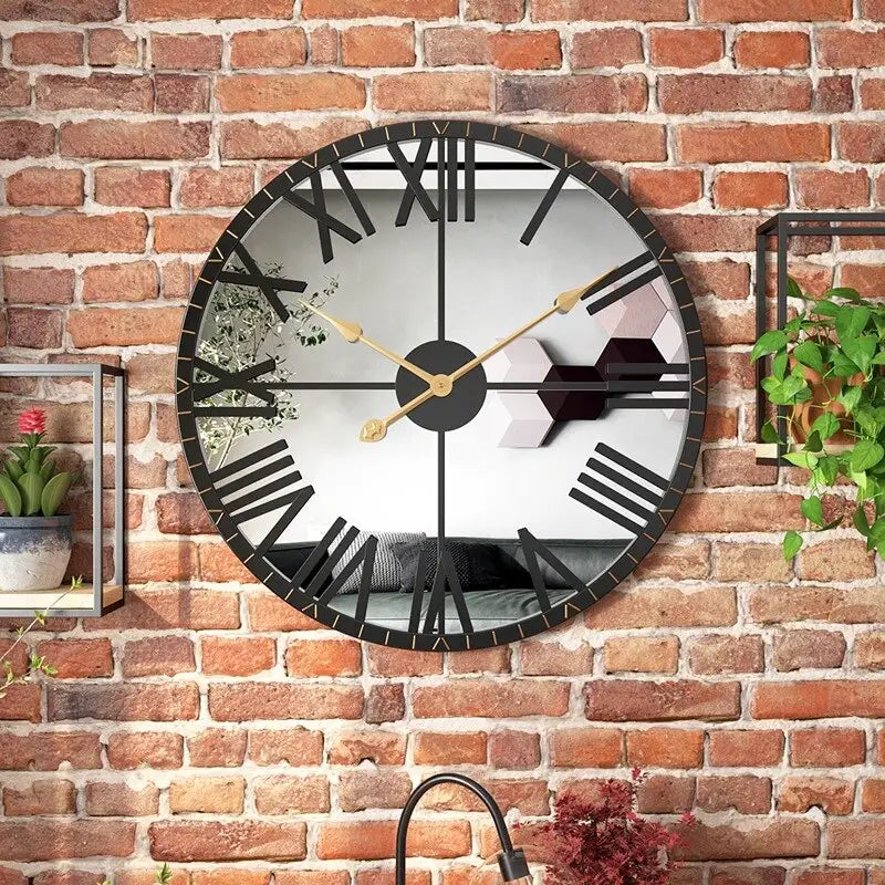 Horloge Murale Miroir Noir et Or