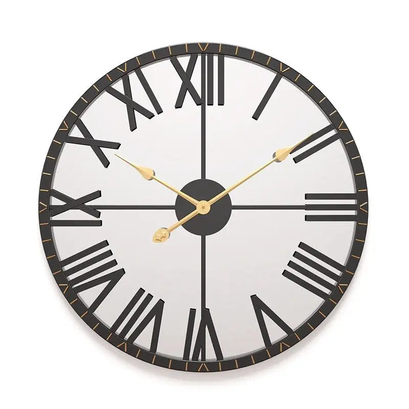 Horloge Murale Miroir Noir et Or