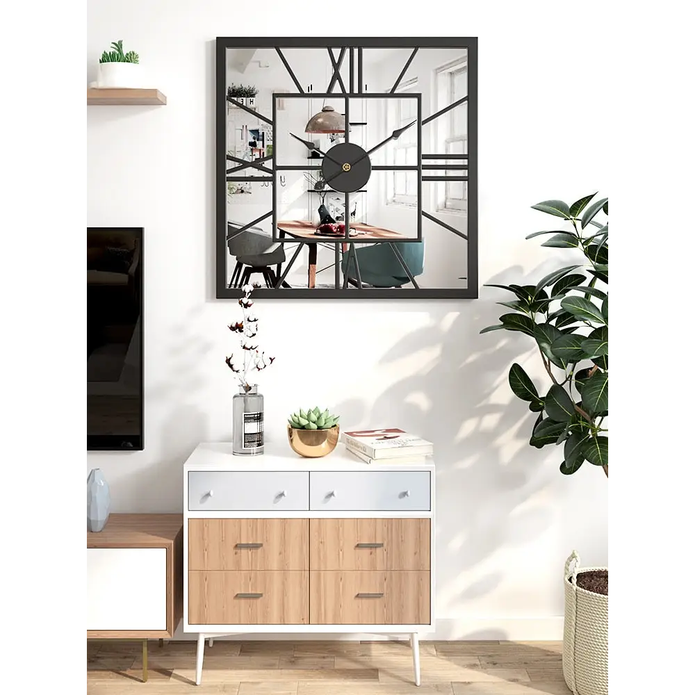 Horloge Murale Carrée Miroir