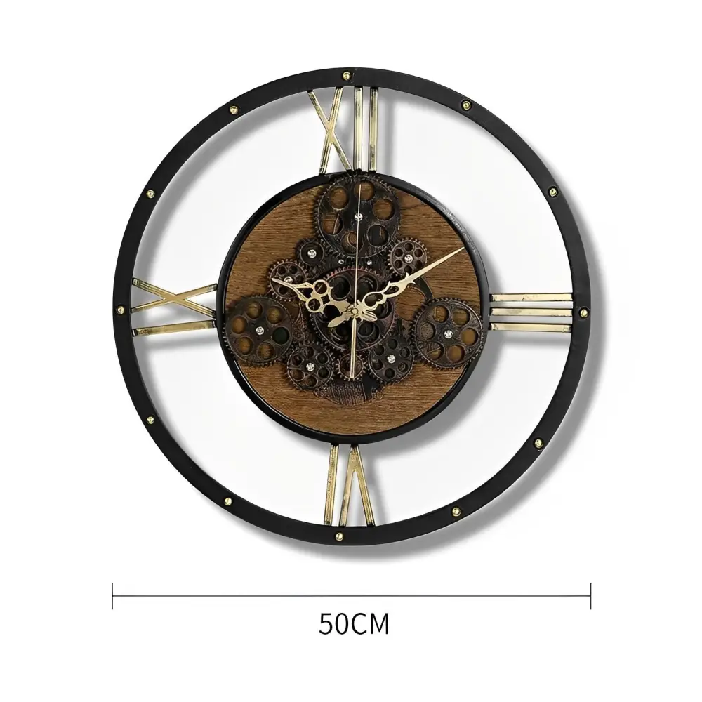 Horloge Murale Engrenages Vintage Métal & Bois