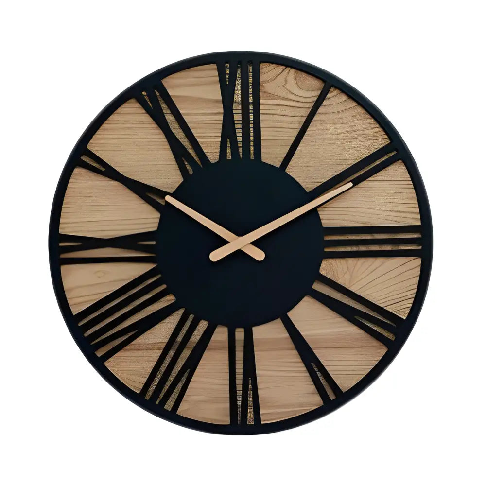 Horloge Murale Bois & Chiffres Romains Noirs