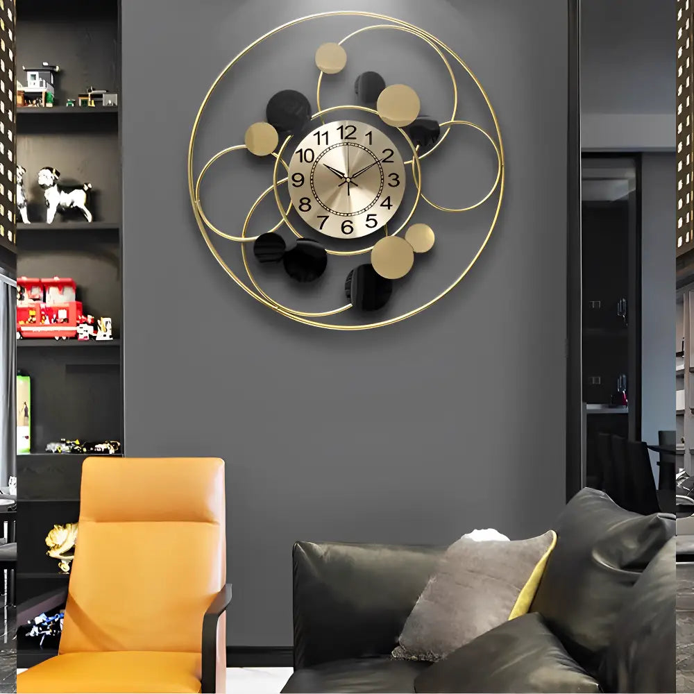 Horloge Murale Cercle Design Or