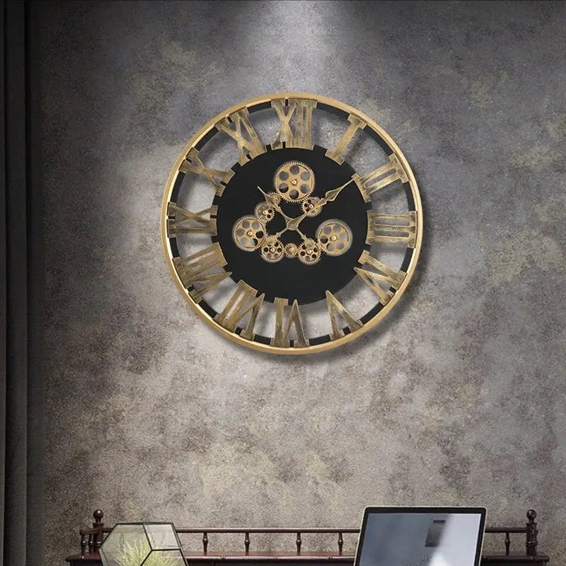 Horloge Murale Engrenage Tournant Dorée