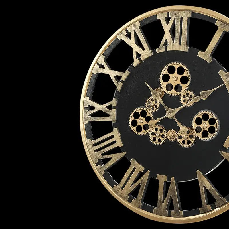 Horloge Murale Engrenage Tournant Dorée