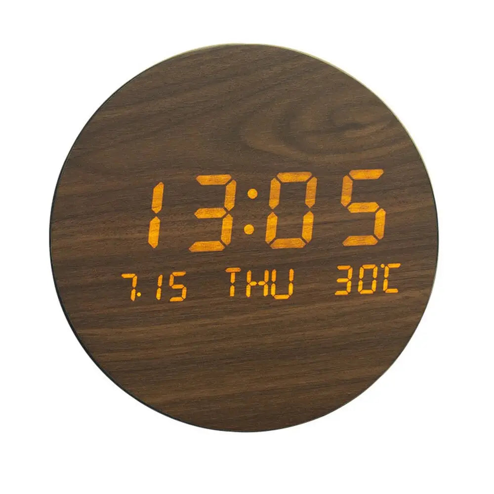 Horloge Murale LED en Bois Massif